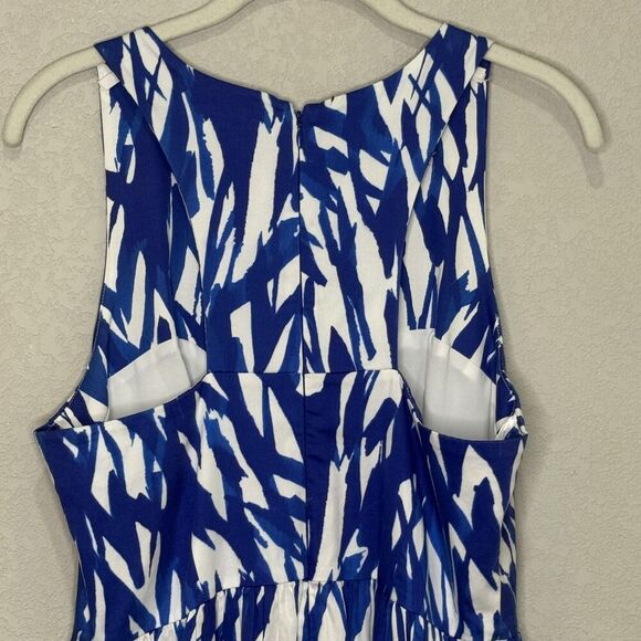 Milly Dress Isadora Size 10 Blue White Abstract Sleeveless Fit Flare Made USA - Picture 6 of 10